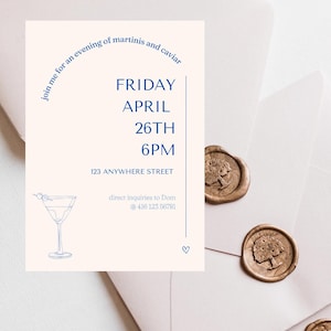 Fancy Dinner Party - Dinner Invitation - Caviar & Martini Theme Invite - Bachelorette
