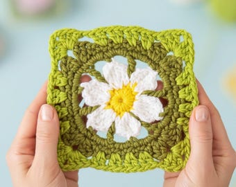 Patrón de crochet "Abuela Margarita" / Motivo moderno de flores 3D / Paso a paso + Gráfico / Descarga instantánea en PDF