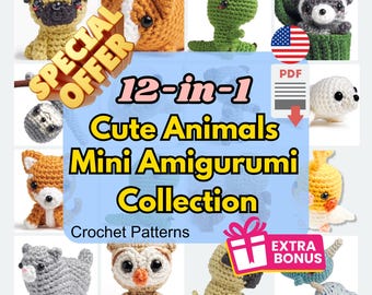 Patrones de crochet de mini animales amigurumi: Paquete 12 en 1 (Descarga PDF)