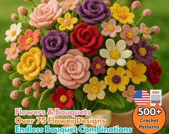 500 diseños florales / Patrones de ramos de flores a crochet / Descarga fácil en PDF