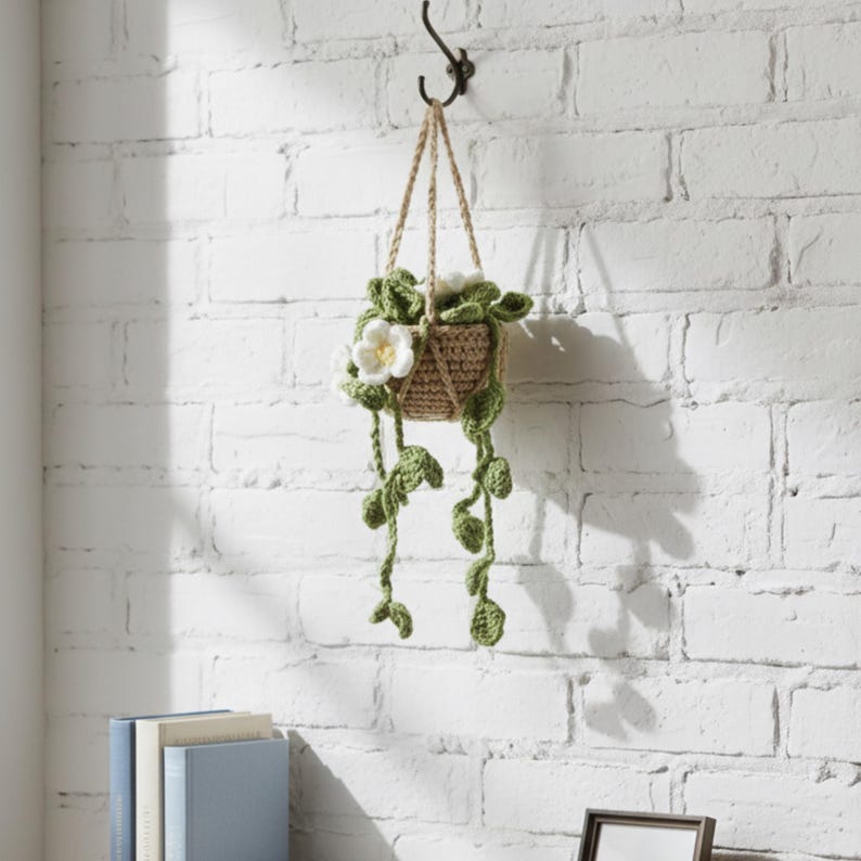 Step-by-step crochet pattern PDF for hanging plant basket