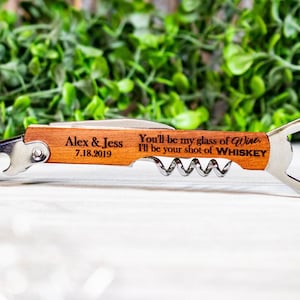 Wine Opener Wedding Favor for Guests Bulk, Personalized Wedding Favor, Custom, Corkscrew, Custom Wine Opener, Glass of Wine Shot of Whiskey