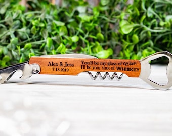 Personalized Wood Wine Opener Wedding Favors, Bulk Corkscrew