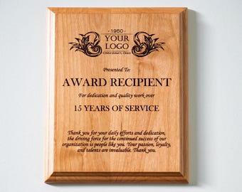 Custom Engraved Wood Plaque, Corporate Award, Red Alder