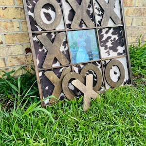 cowhide tic tac toe picture frame wedding gift farmhouse