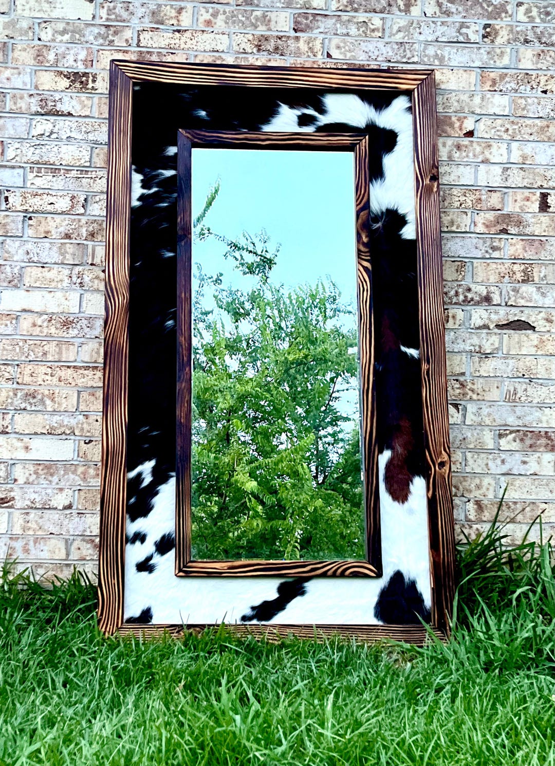 Western Cow Genuine Cowhide Framed Mirror Farmhouse Decor Floor Length ...