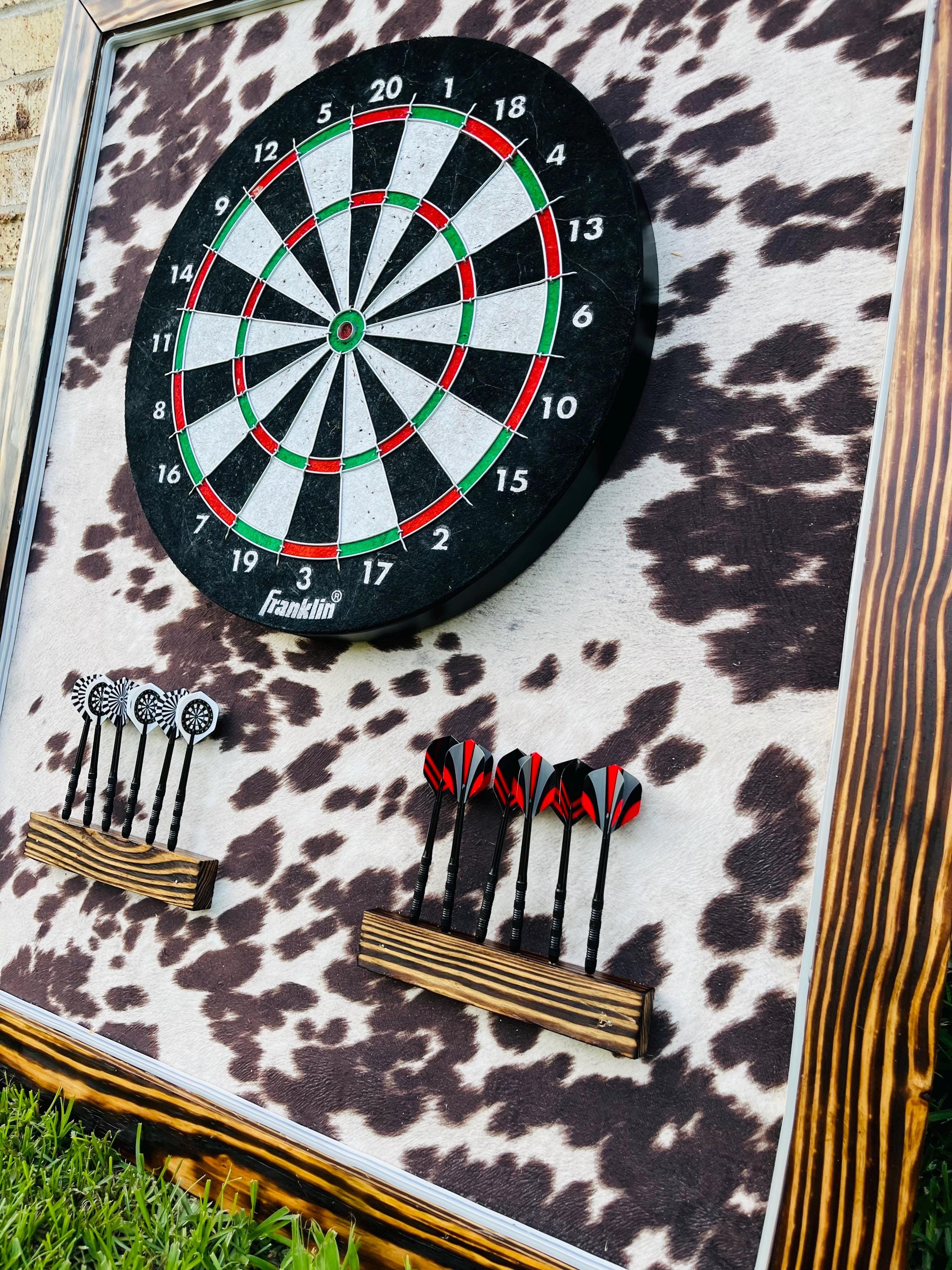 cowhide print dart board personalized with name