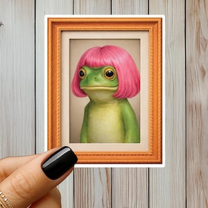 Frog in Bob Sticker or Magnet, Funny Frog Art Vinyl Decal, Playful Animal Gift