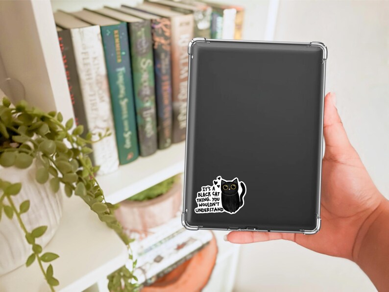 Black Cat Sticker, Cat Vinyl Decal, Water-Resistant Laptop afbeelding 4