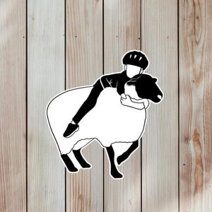 Mutton Bustin Sticker, Rodeo Kid Sheep Riding Decal, Western Cowboy Humor Vinyl (3 inches)