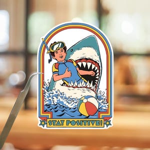 Retro Shark Attack Sticker, Funny Beach Humor Vinyl Decal (Water-Resistant)