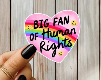 Pegatina de corazón arcoíris de derechos humanos, calcomanía de vinilo LGBTQ Ally Pride