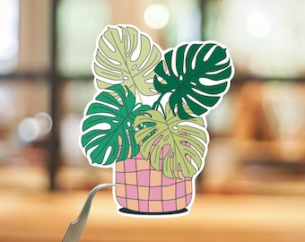Monstera Plant Sticker or Magnet, Wavy Pot, Houseplant Decal