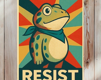 Frog Resist Sticker or Magnet, Bold Frog Illustration Vinyl Decal, Statement Art Gift