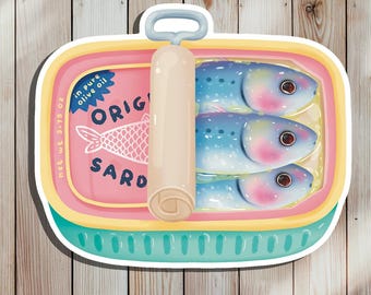 Kawaii Style Sardines, Vinyl Sticker
