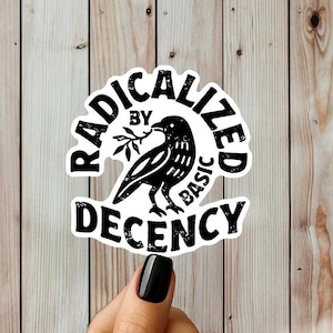Radicalized By Basic Decency Sticker or Magnet, Bold Statement Vinyl Decal, Values Driven Gift