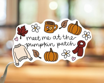 Pumpkin Patch Sticker, Autumn Cozy Fall Decal, Coffee Lover Vinyl (Water-Resistant)