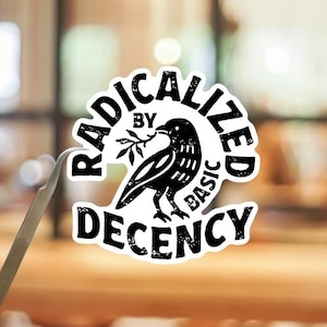 Radicalized By Basic Decency Sticker or Magnet, Bold Statement Vinyl Decal, Values Driven Gift