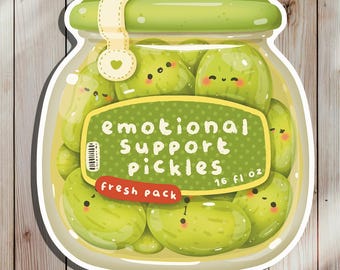 Emotional Support Pickles Sticker, Funny Kawaii Food Humor Magnet