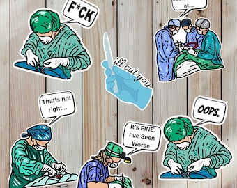 Paquete de imanes con pegatinas divertidas de cirujanos – Humor médico, regalo para veterinarios/médicos