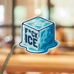 Melting Ice Cube Sticker or Magnet, Bold Anti ICE Statement Vinyl Decal
