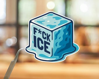 Melting Ice Cube Sticker or Magnet, Bold Anti ICE Statement Vinyl Decal