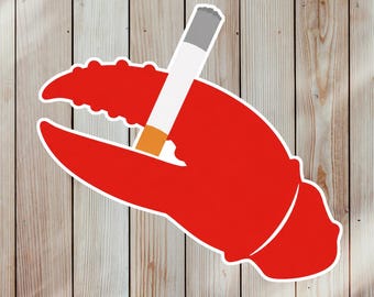 Pegatina de langosta fumando un cigarrillo, calcomanía divertida de vinilo de Nueva Inglaterra, pegatina de pinza de langosta de Boston, regalo de humor costero de Maine