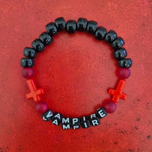 Blood Red and Black Beaded Bracelet Vampire, gothic, emo, spooky, alt, satanic, witchy