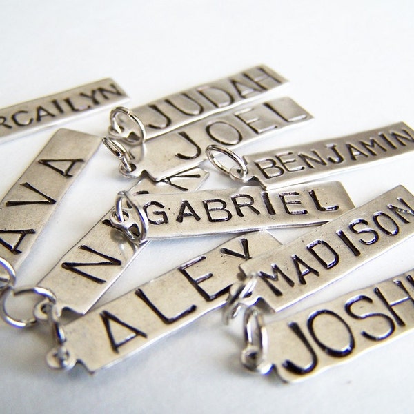 TWO Hand Stamped Name Tags Necklace Charms