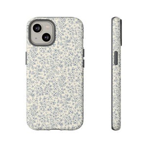Funda para teléfono con estampado floral de enredadera en azul crema, elegante, vintage, suave y resistente, carcasa protectora para iPhone, única.