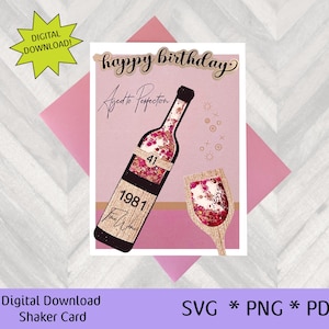 Shaker verjaardagskaart, shaker, wijn verjaardag SVG, Shaker Card gesneden bestand, verjaardagskaart, svg, wijnfles, wijnkaart