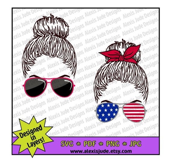 Messy Bun with Aviator Sunglasses Design Image File SVG ...