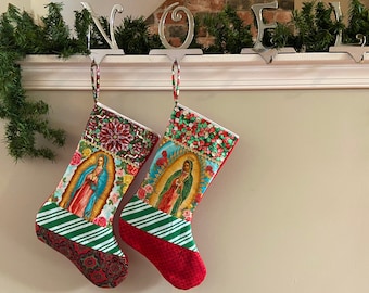 Christmas Stocking, Religious Christmas stocking, personalized family stockings, Quilted Christmas stocking, Patchwork Stocking, Gift