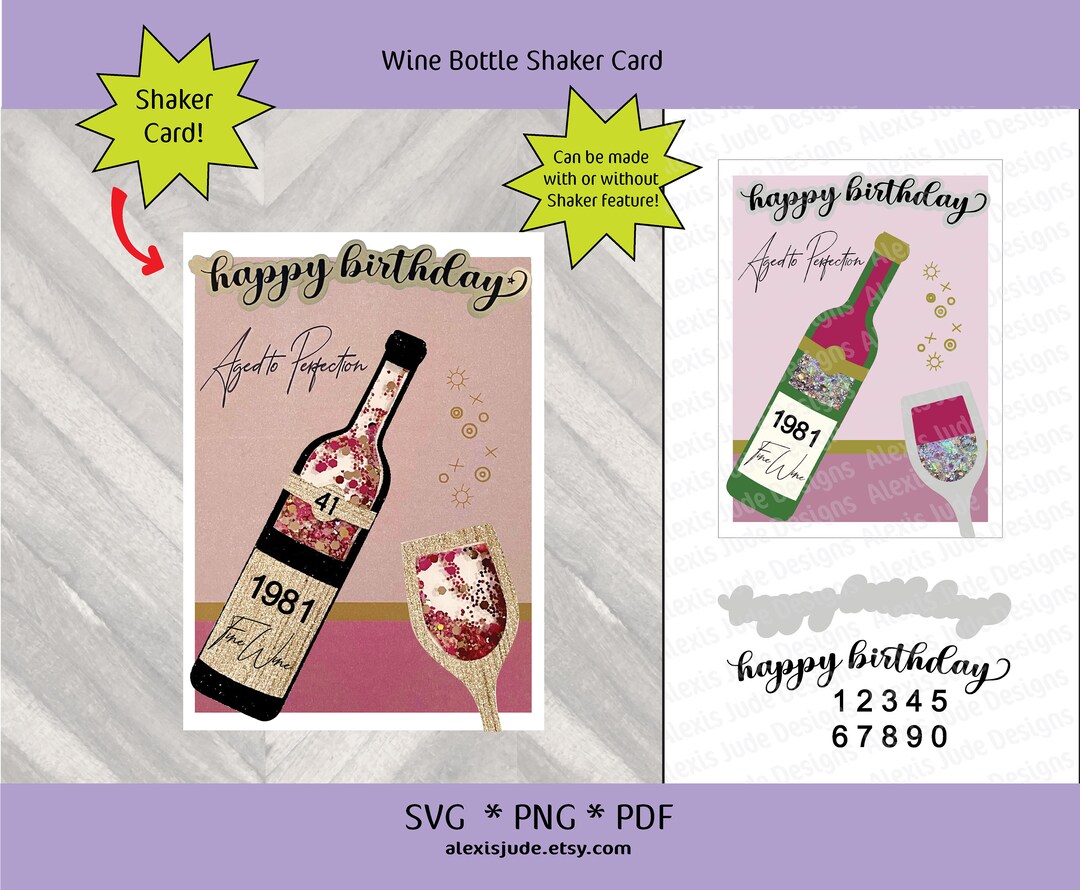 Shaker Birthday Card, Shaker, Wine Birthday SVG, Shaker Card Cut File ...