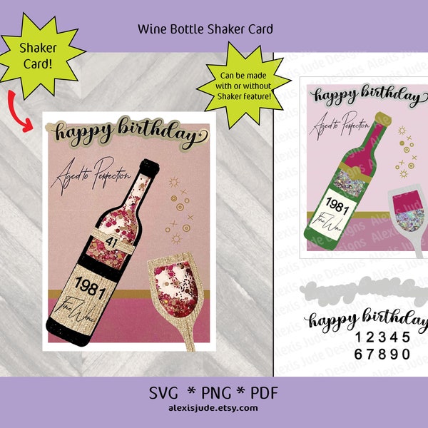 Shaker Birthday Card, Shaker, Wine birthday SVG, Shaker Card cut file, birthday card, svg, wine bottle, Wine card