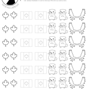 以下が含まれることがあります： カナダをテーマにしたデザインが施された、黒と白の印刷可能なロイヤルアイシング転写シート。メープルリーフ、ビーバー、カナダの国旗などが含まれています。シートの上部には「Made by Karen」というテキストがあります。