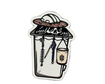 Skeleton Lineman in Bucket Truck Hardhat Sticker  - Perfect Gift for Linemen Unique Design Reflects Dedication & Respect for Job
