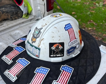 Lineman Hardhat Sticker #1 Lineman Red White Blue American Flag Journeyman Union