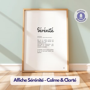 Póster minimalista de serenidad: decoración inspiradora y de bienestar, blanco y negro, paz interior y tranquilidad, descarga instantánea, póster