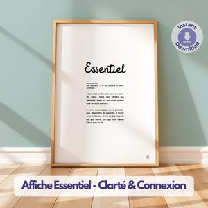 Affiche Essentiel Minimaliste - Clarté & Connexion - Développement Personnel, Sérénité - Noir et Blanc - Téléchargement Instantané