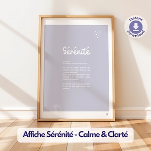 Afiche Serenity - Definición inspiradora | Póster de bienestar minimalista | Afiche tipográfico positivo | Arte de pared suave y relajante