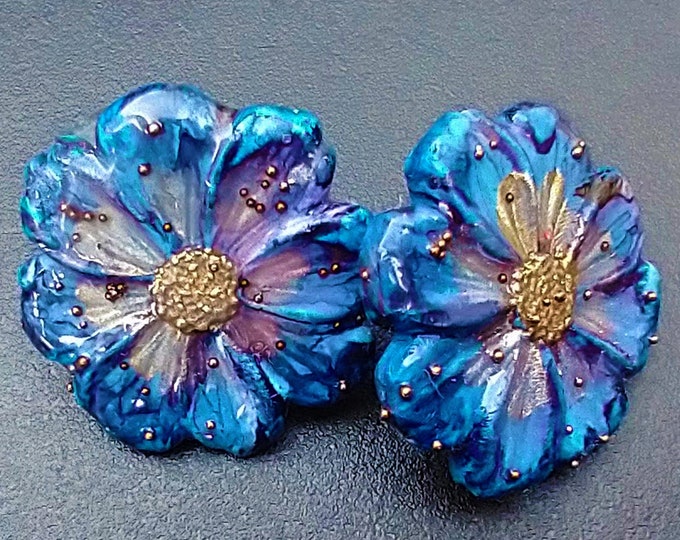 One-of-kind painted flowers polymer clay studs