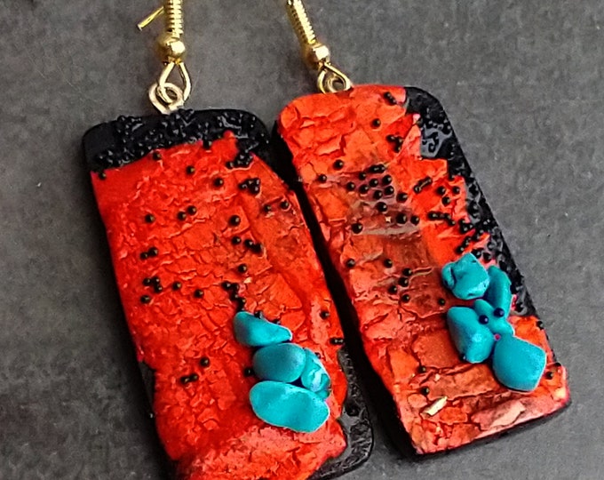 One-of-a-kind organic distressed polymer clay earrings