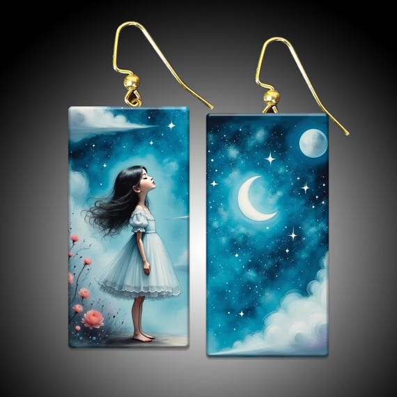 Moon goddess romantic art handmade earrings