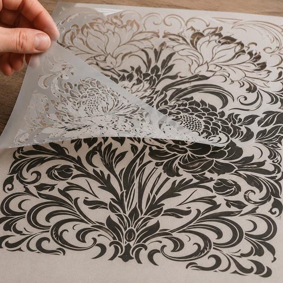 Art Nouveau Floral Stencil | Reusable Mylar Wall & Furniture Stencil | Vintage Botanical Painting Template | DIY Home Decor Craft Stencil