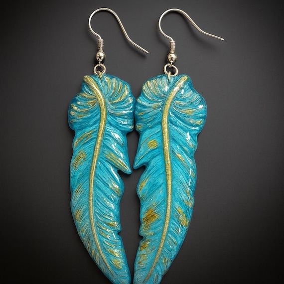 One-of-a-kind Summer of love polymer clay feathers earrings