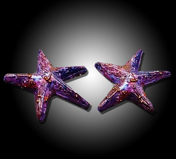 One-of-a-kind Summer of love polymer clay sea stars earrings