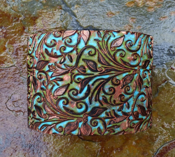 Distressed leaves and tendrils polymer clay cuff