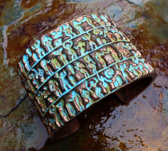 Primitive art polymer clay bracelet cuff