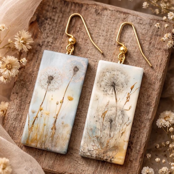 Handmade polymer clay earrings • Romantic • Image transfer